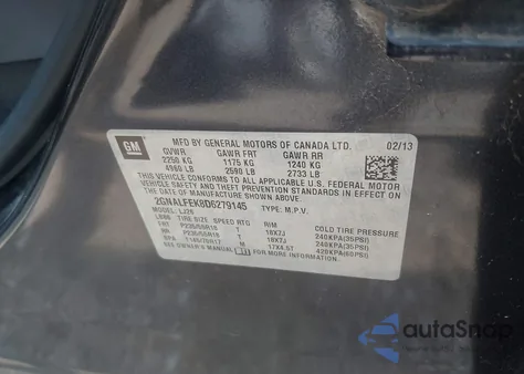 2013 Chevrolet Equinox Ltz z USA, uszkodzony, nr VIN 2GNALFEK8D6279145